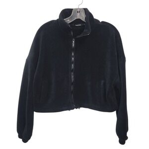 Automet Fleece Jacket Women's Small Cropped Full Zip Black‎ Pullover